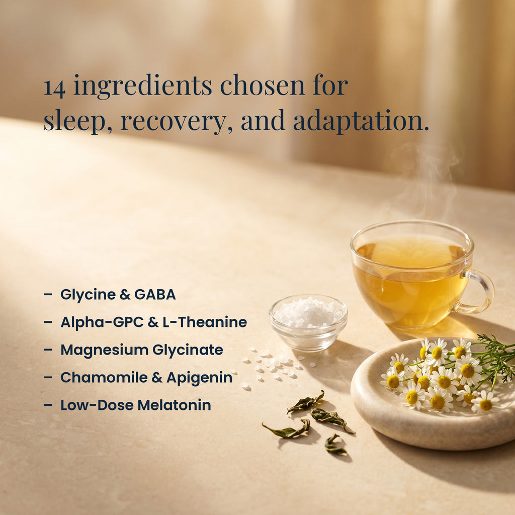 14 ingredients chosen for sleep, recovery, and adaptation
