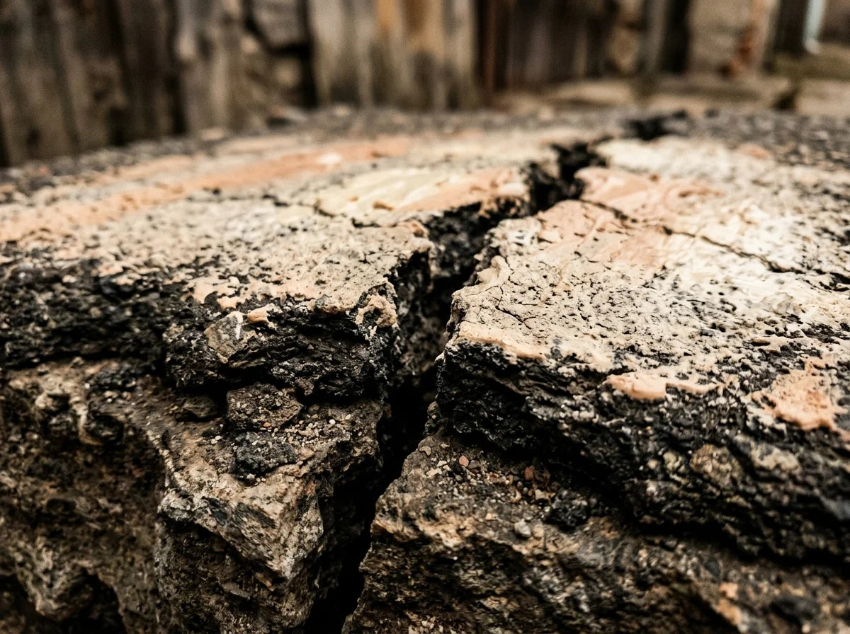 Cracked foundation with superficial paint representing topical cosmetics