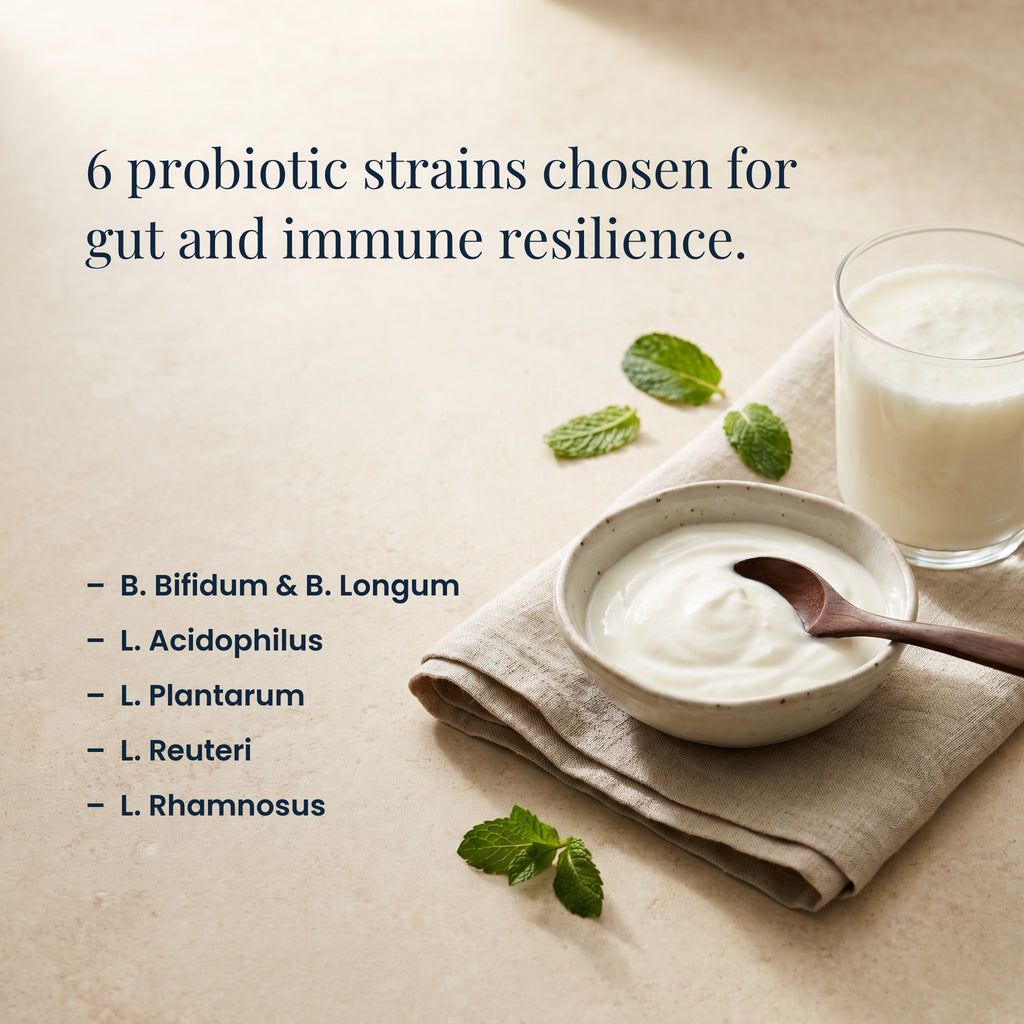 6 probiotic strains chosen for gut and immune resilience