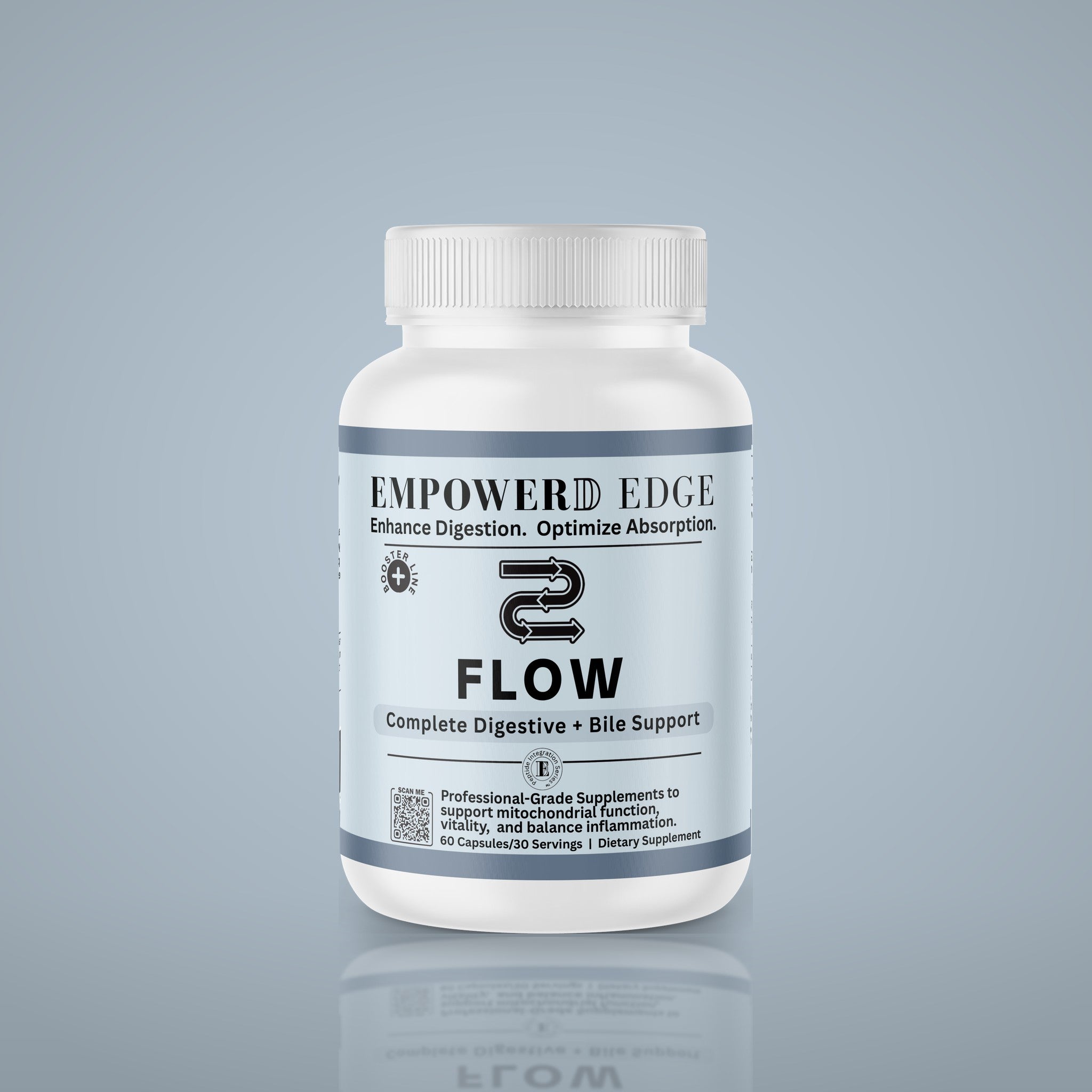 FLOW bottle on light blue studio background