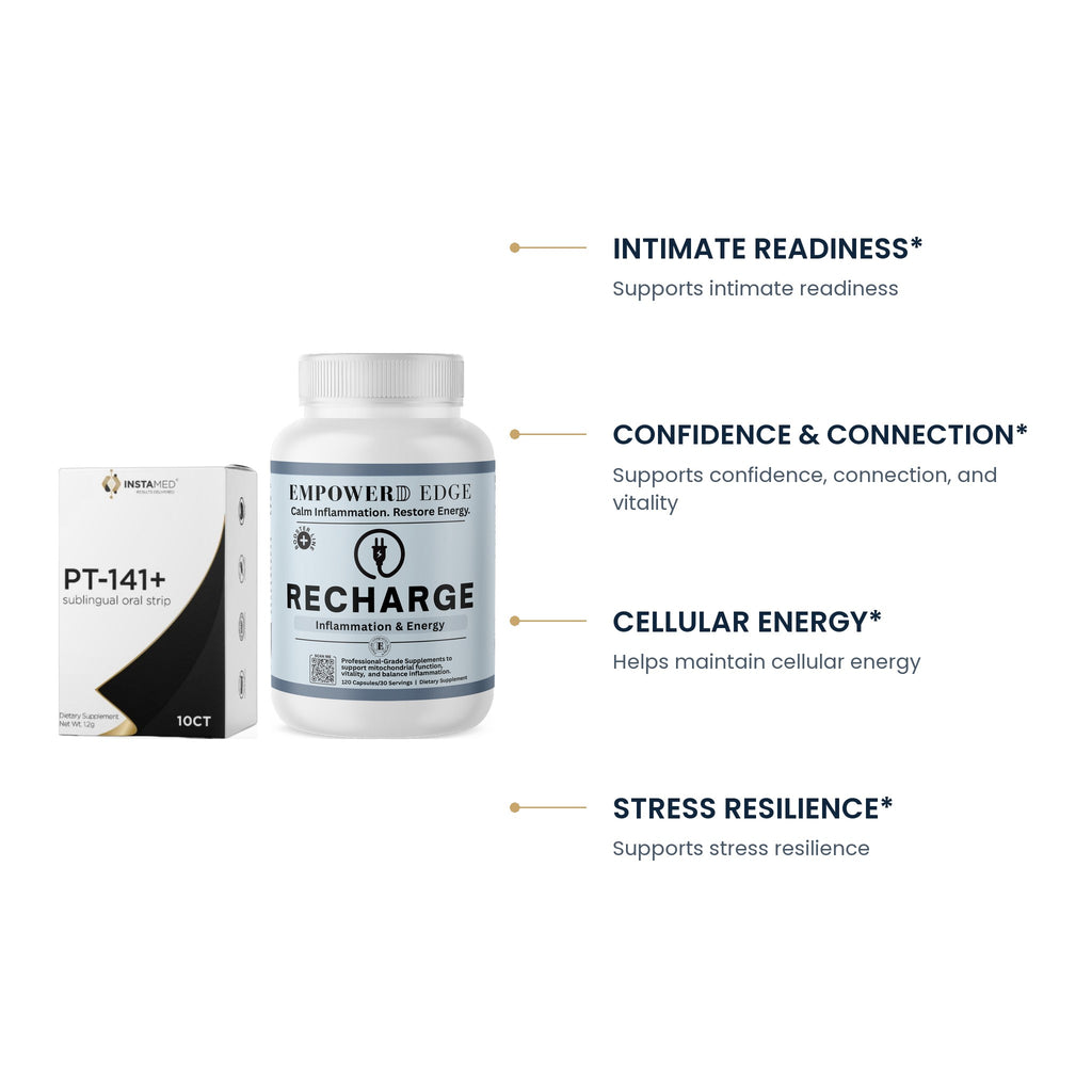 Edge Intimacy key benefits: intimate readiness, confidence and connection, cellular energy, stress resilience