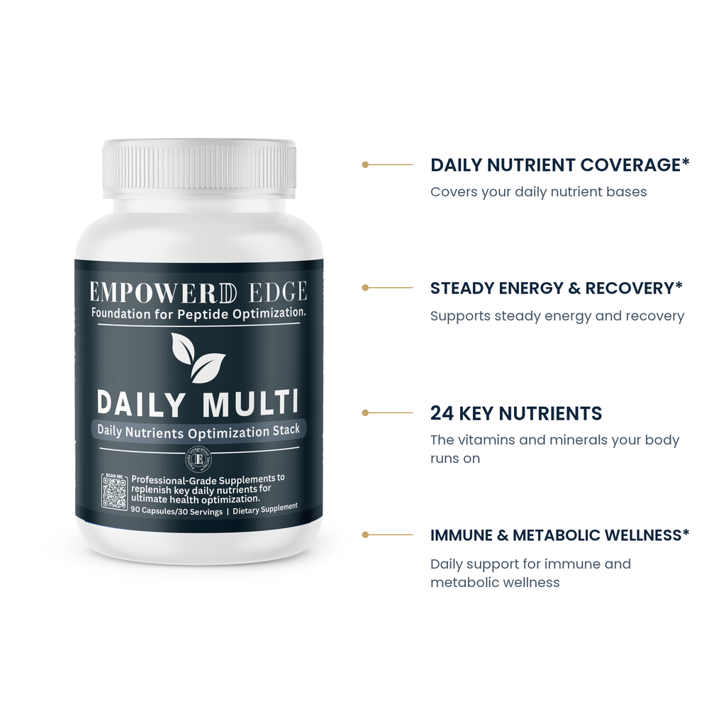 Daily Multi key benefits: daily nutrient coverage, steady energy and recovery, 24 key nutrients, immune and metabolic wellness