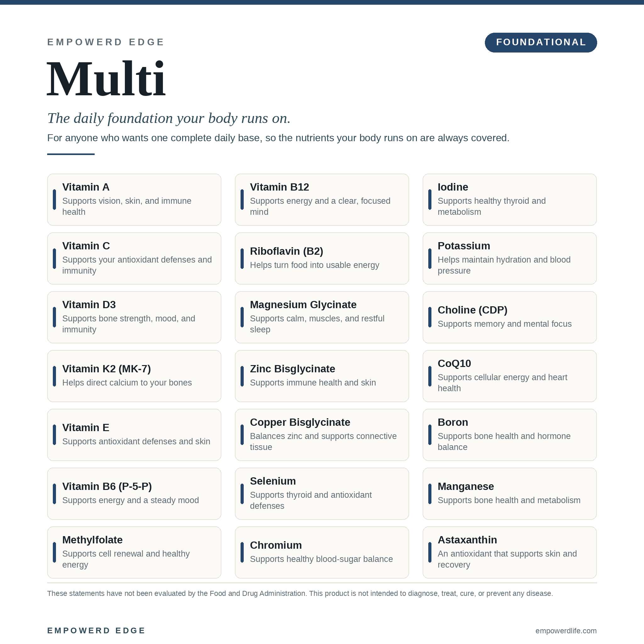 Daily Multi ingredient breakdown — what each ingredient supports