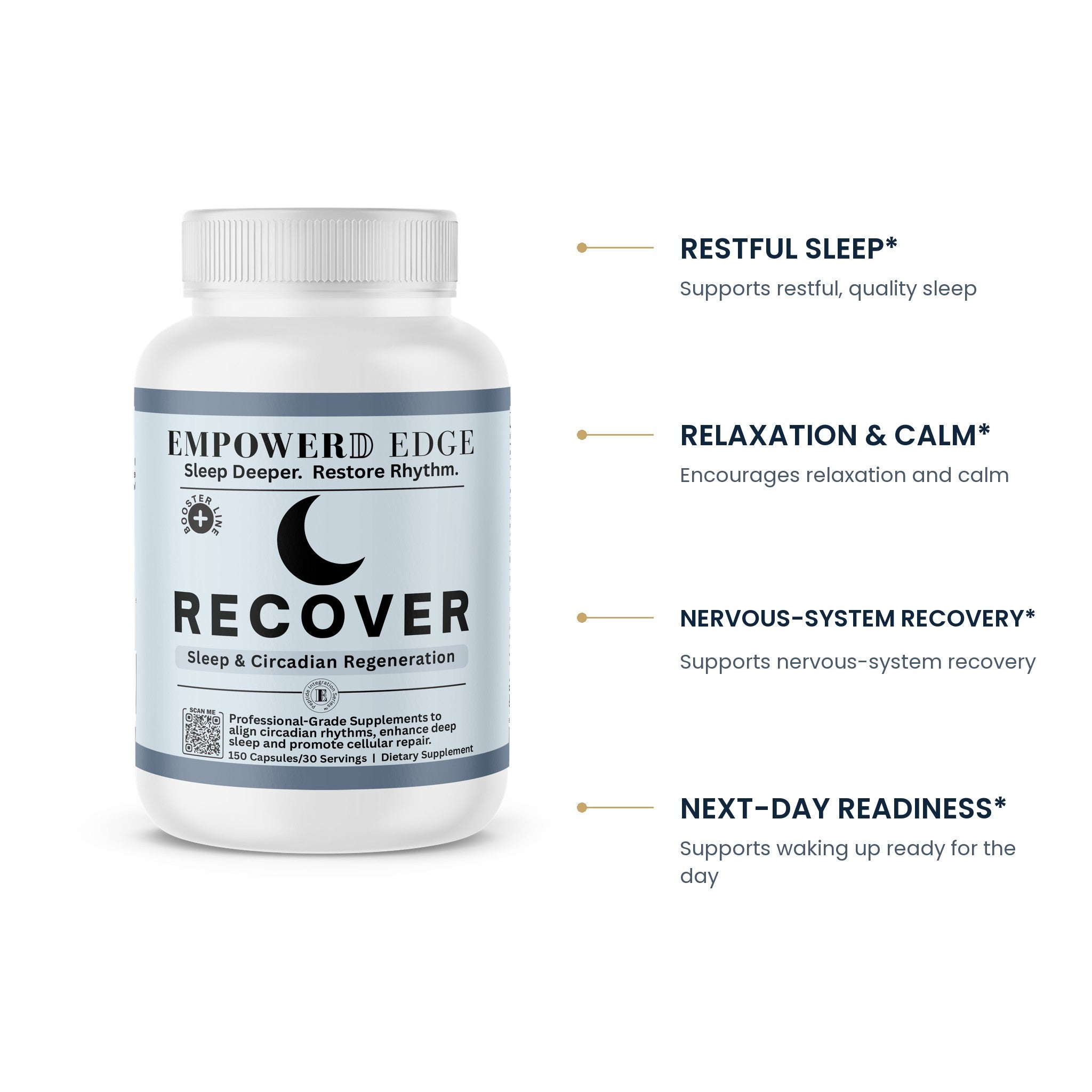 RECOVER key benefits: restful sleep, relaxation and calm, nervous-system recovery, next-day readiness