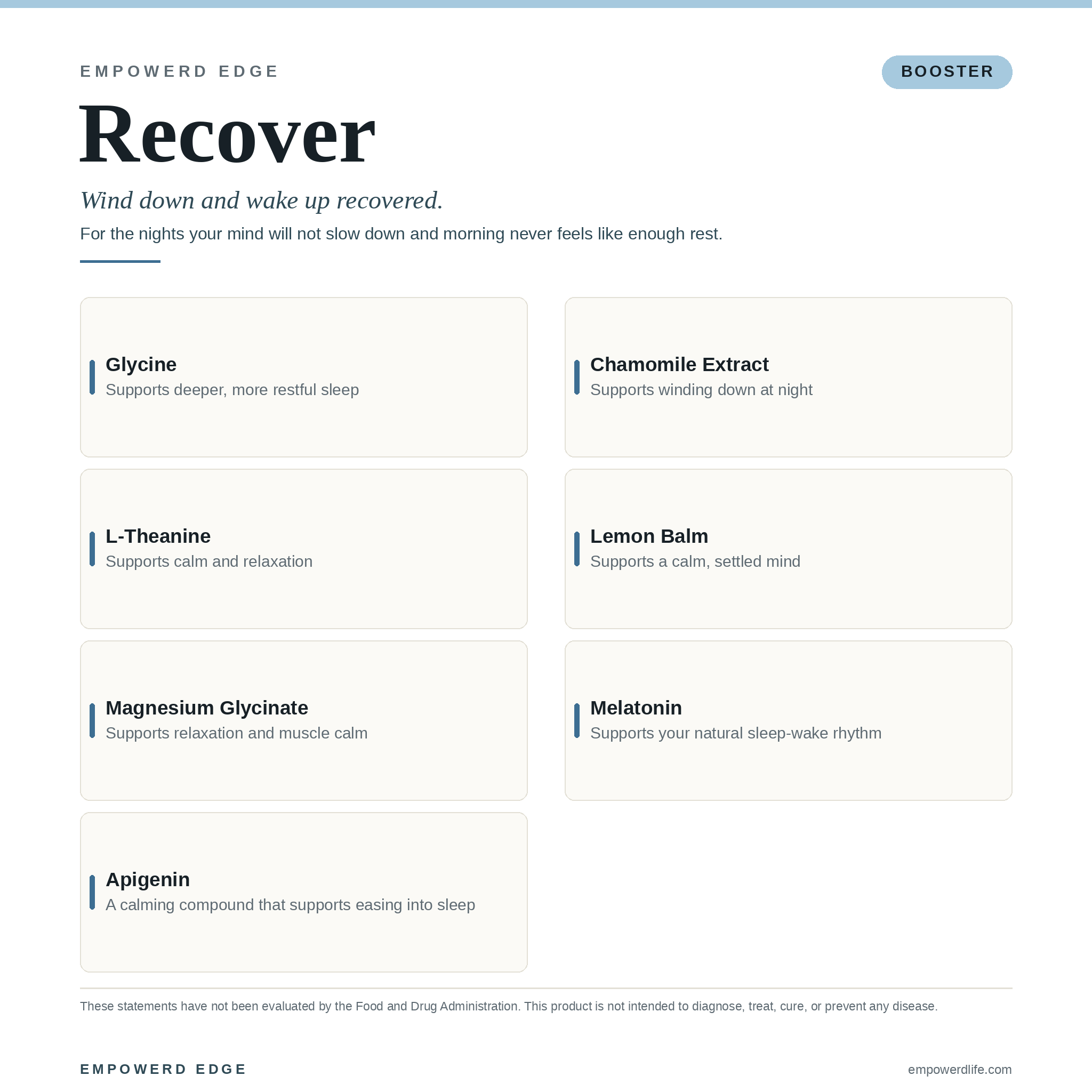 RECOVER ingredient breakdown — what each ingredient supports