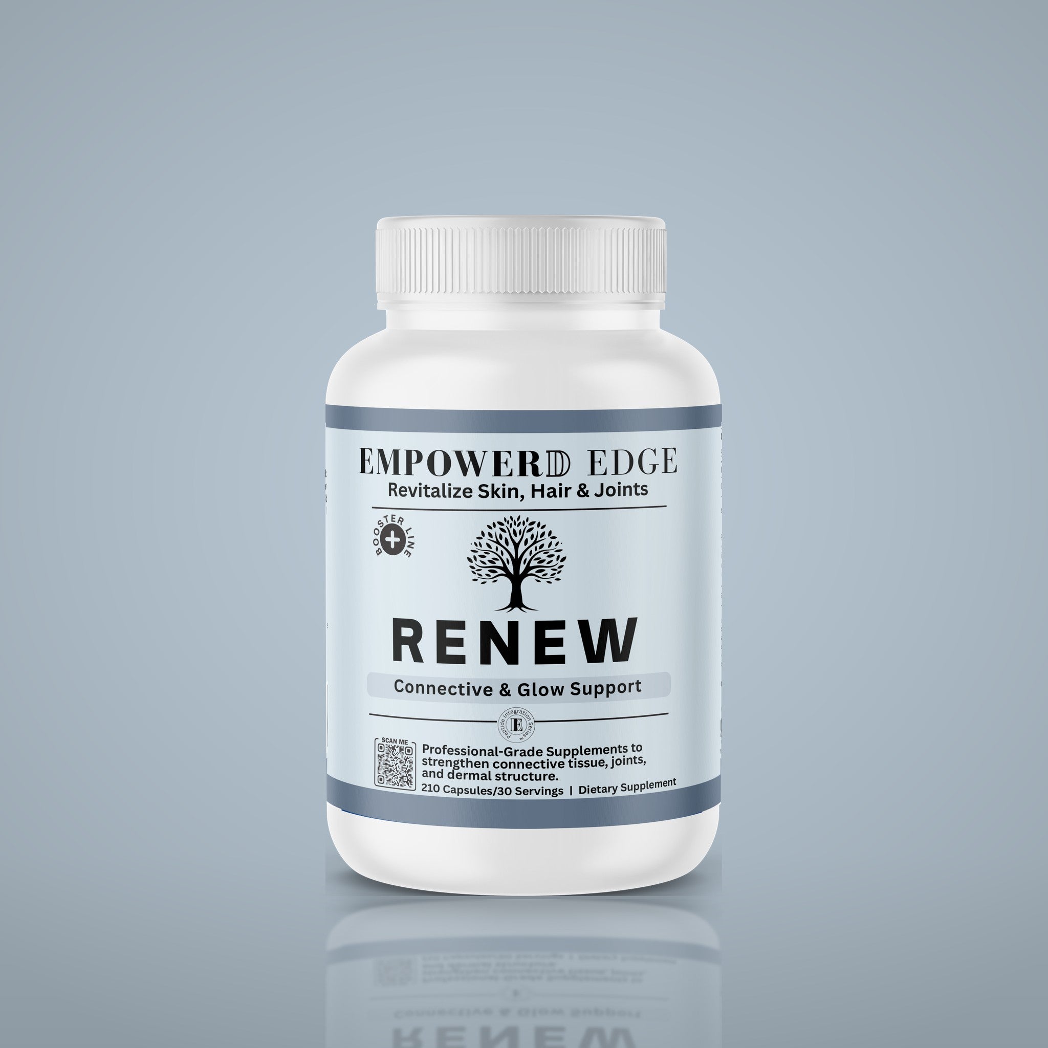 RENEW bottle on light blue studio background