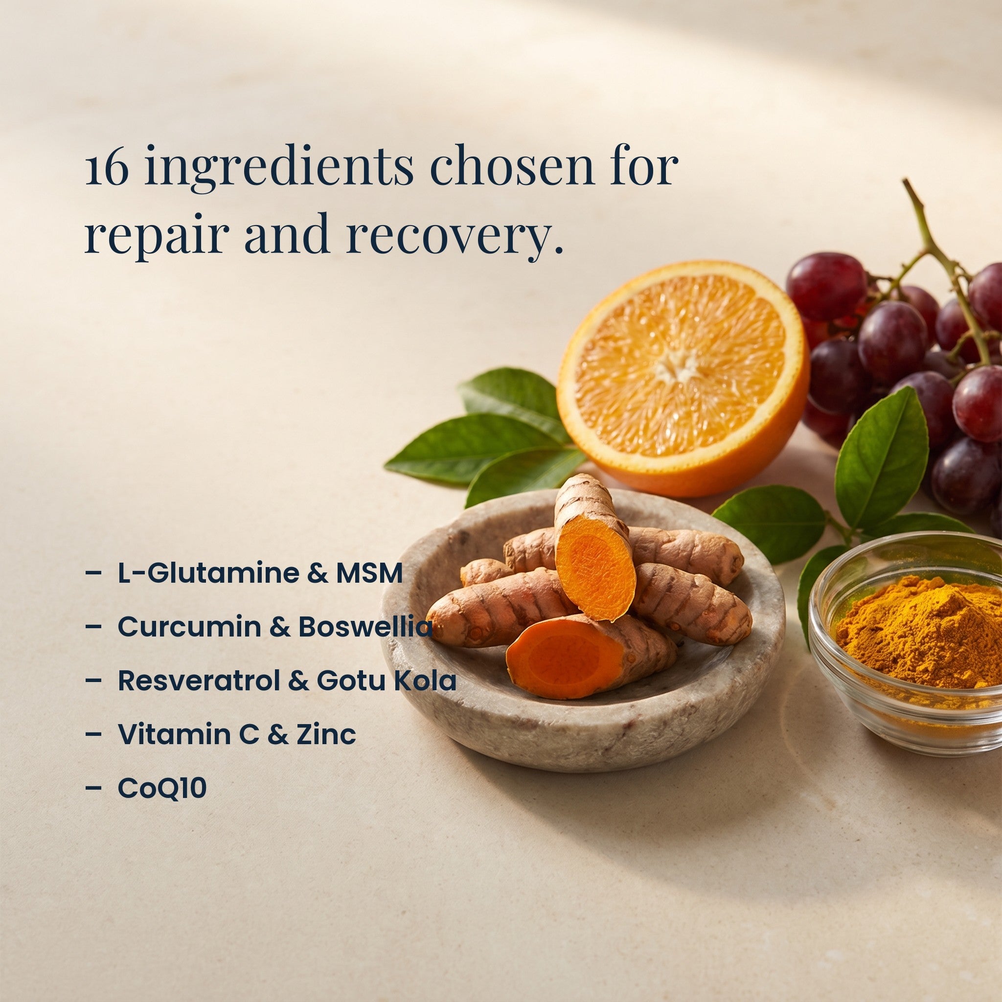 16 ingredients chosen for repair and recovery