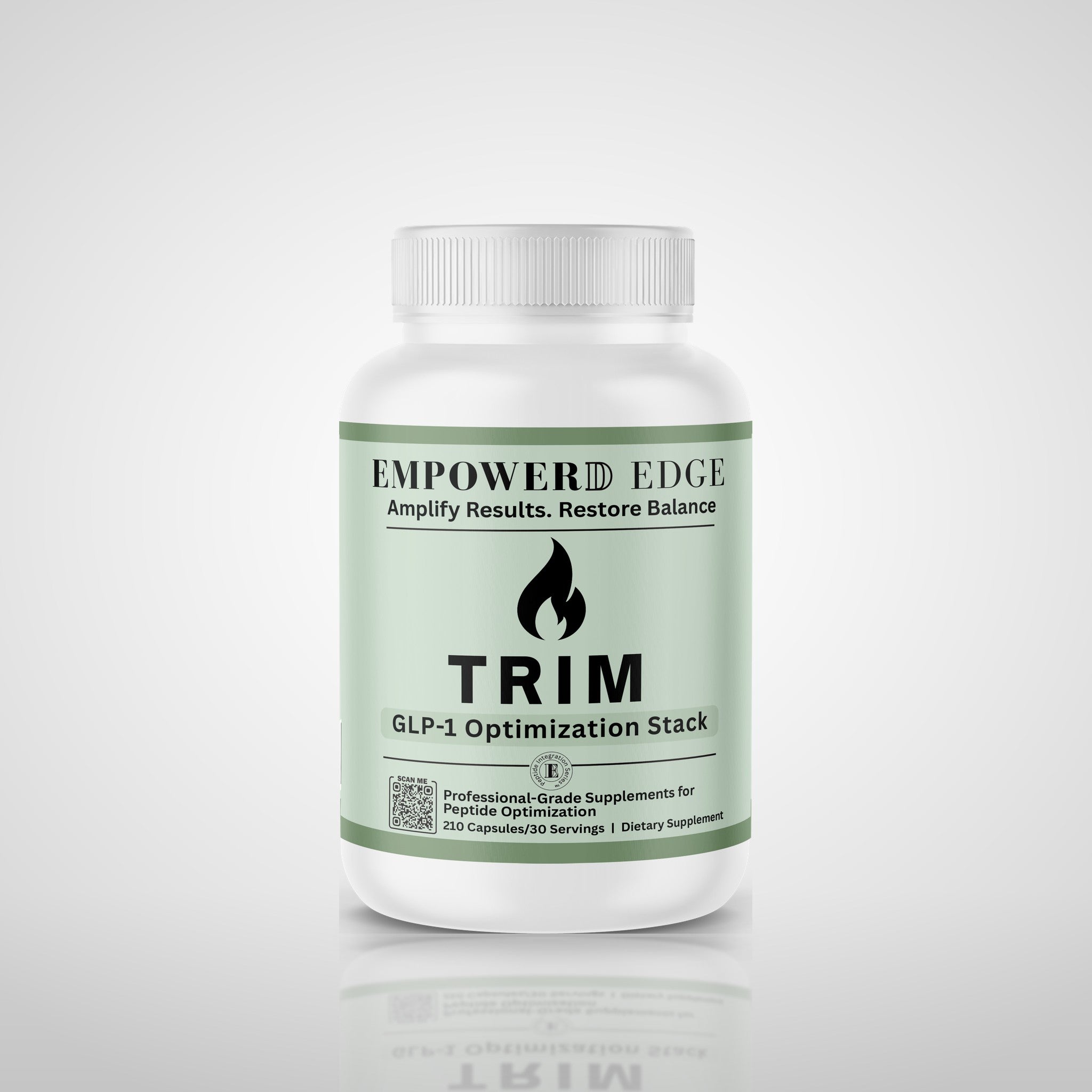 TRIM bottle on deep white studio background